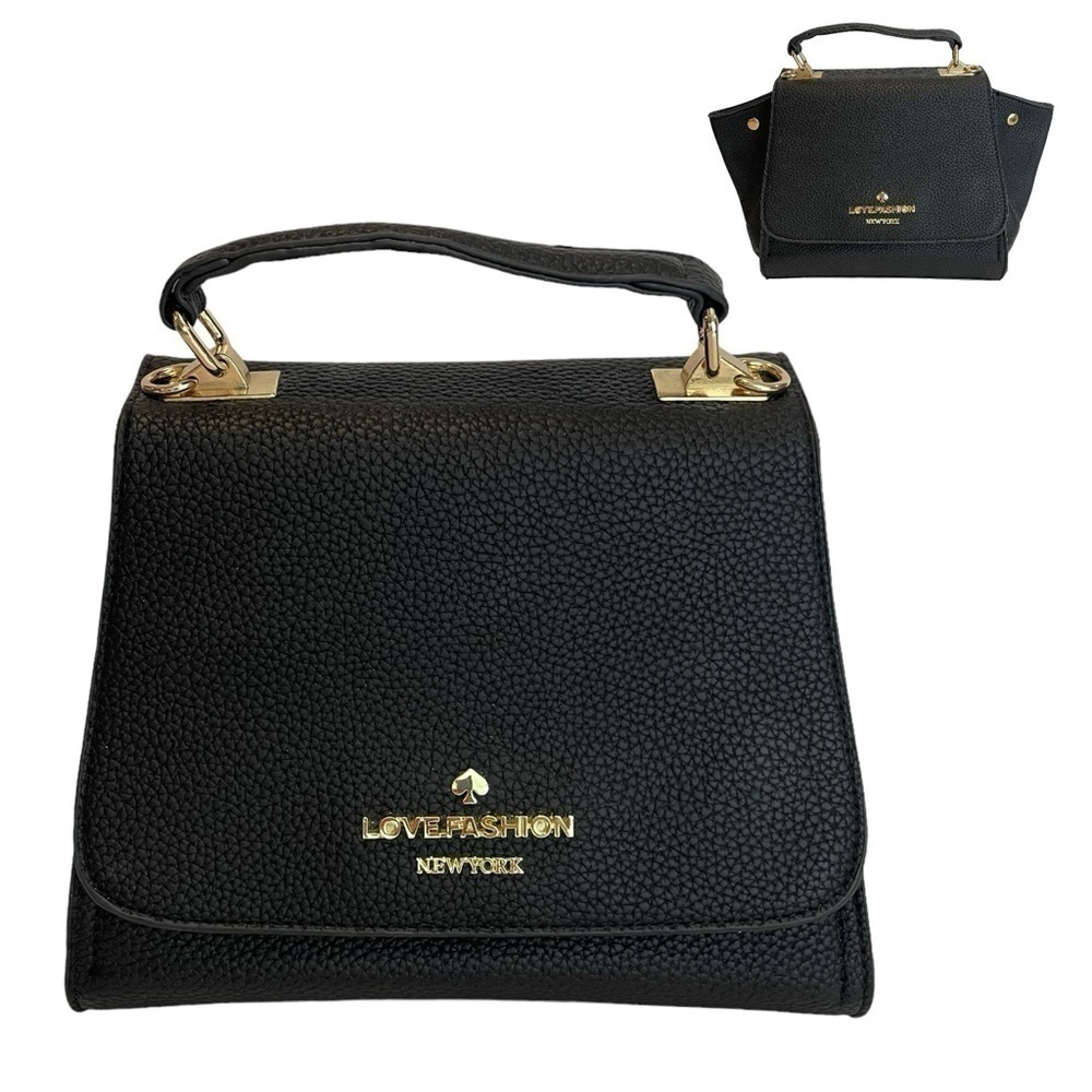 Love Fashion Faux Leather Bag Black Convertible Handbag Purse Shoulder Cute EUC